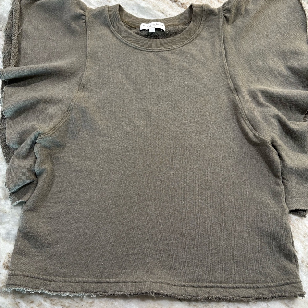 Michael Stars-Ruffle Sleeve Green Sweatshirt